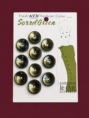Vtg LE CHIC 1960s Sorrel Green Moonglow Concave Button Set